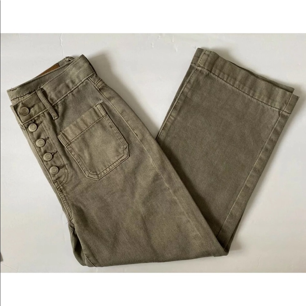 American Eagle Wide Leg Cropped Jeans Womens Sz 00 Short Button Fly High Rise